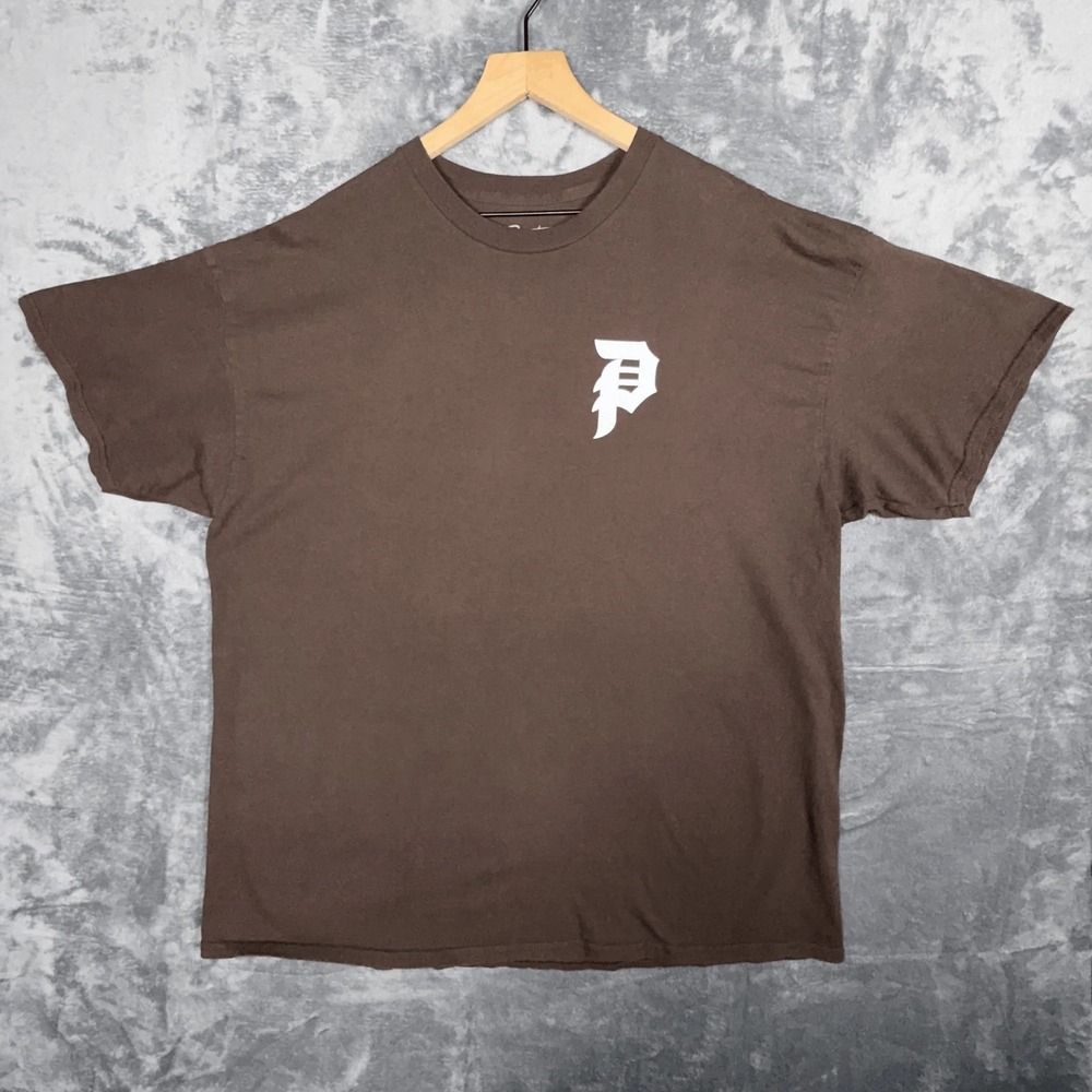 Primitive Skateboarding Mens T-Shirt 2XL Brown Graphic Logo Short Sleeve Cotton